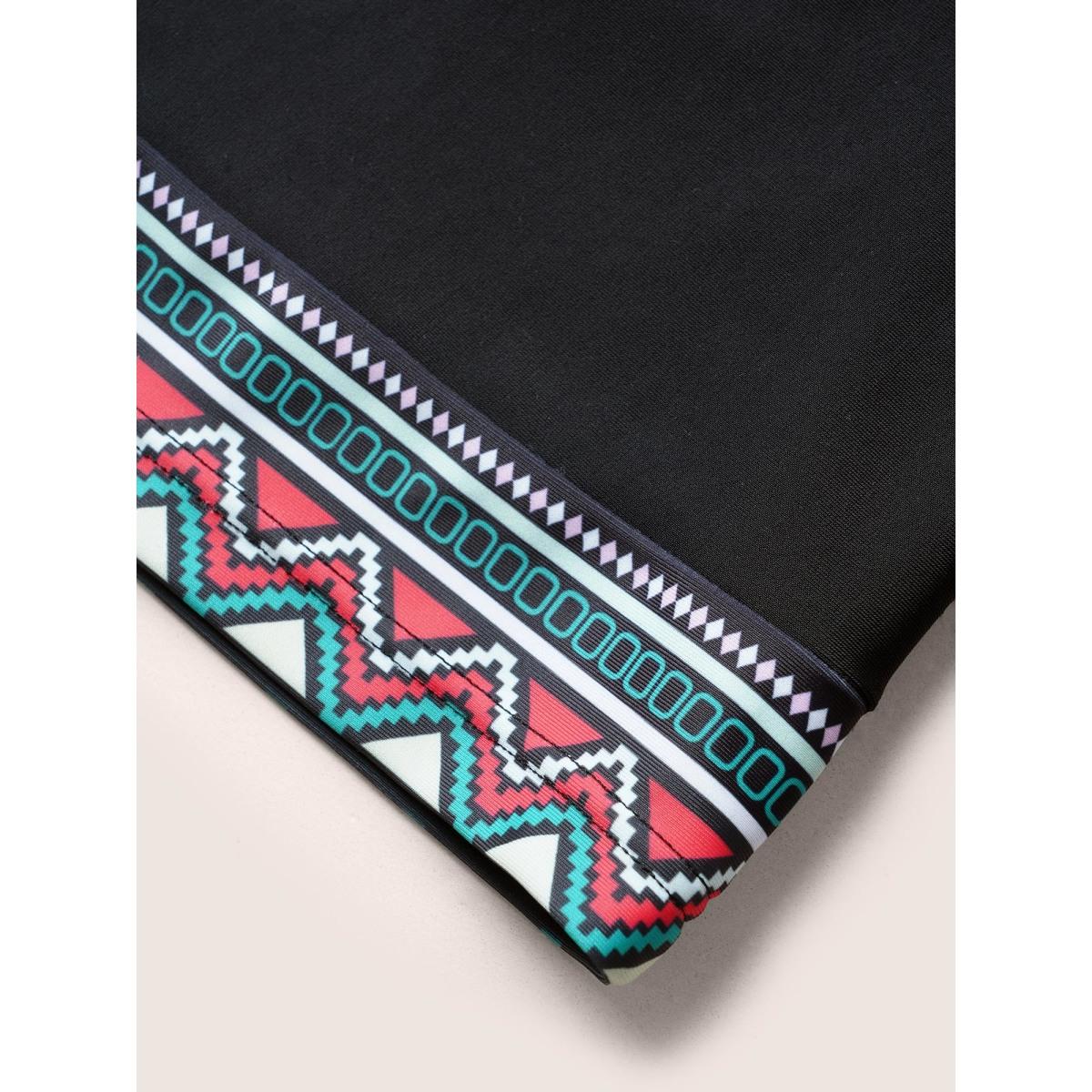 Plus Size Bandana Swim Contrast Webbing Pocket Bottom Women's Swimwear Black Beach Gathered High stretch Bodycon High Rise Slanted pocket Curve Swim Bottoms BloomChic 28/5X Product Image