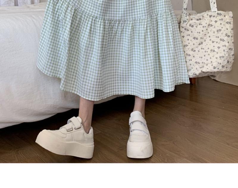 High Rise Plaid Midi A-Line Skirt Product Image