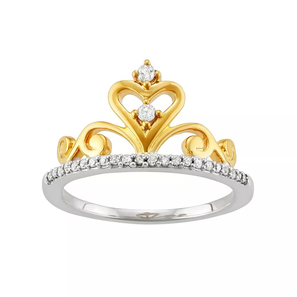 Two Tone Sterling Silver 1/6 Carat T.W. Diamond Crown Ring, Women's, Size: 9 Product Image