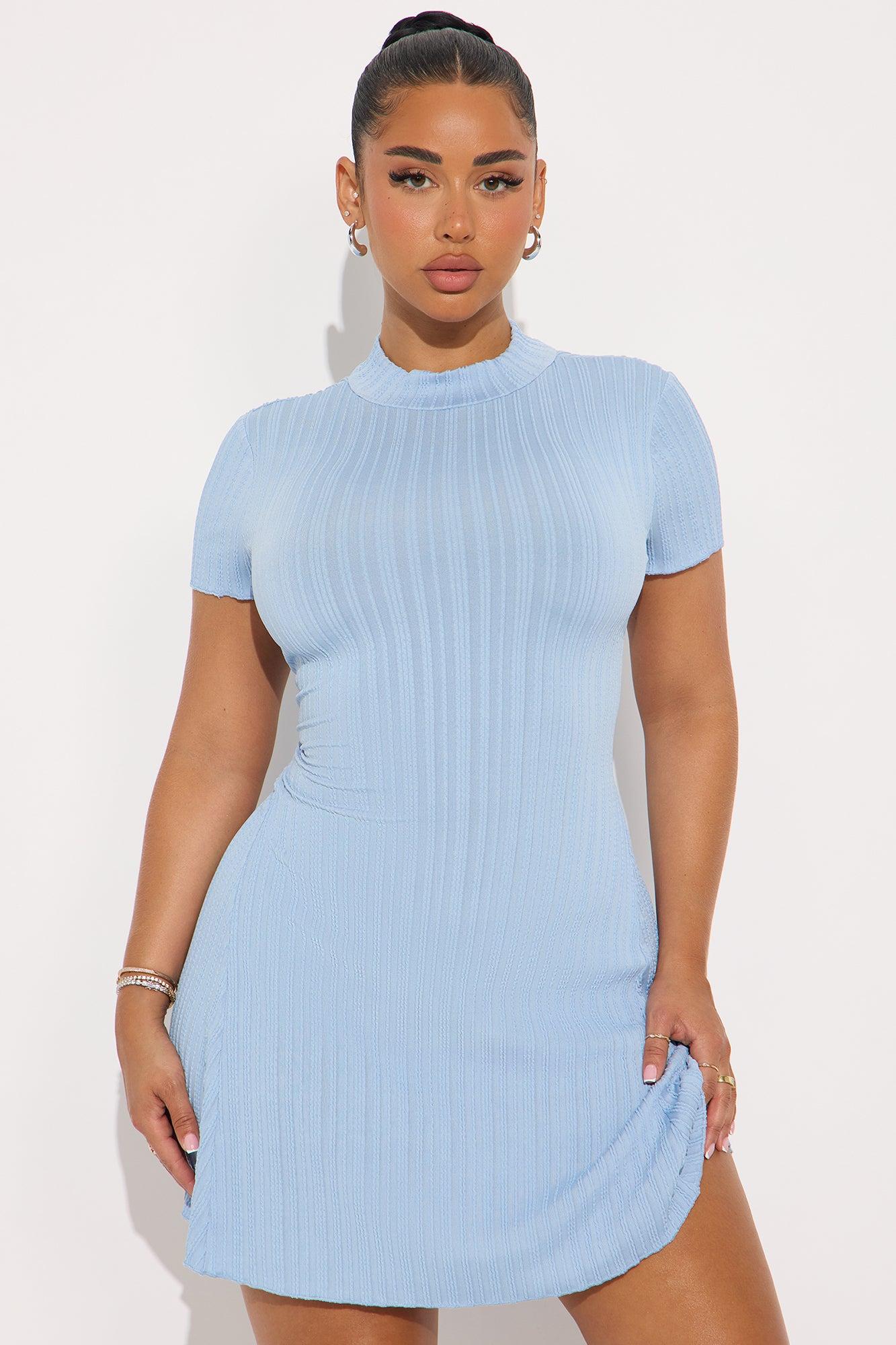 Mariana Mock Neck Mini Dress - Blue Female Product Image
