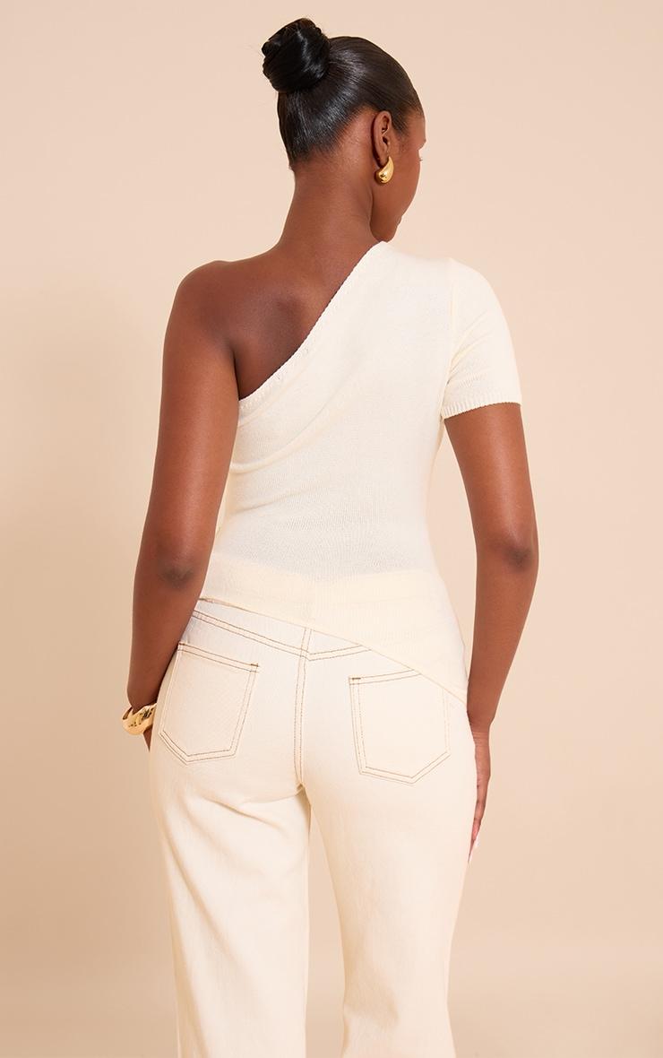 Cream One Shoulder Asymmetric Trim Detail Knit Top Product Image