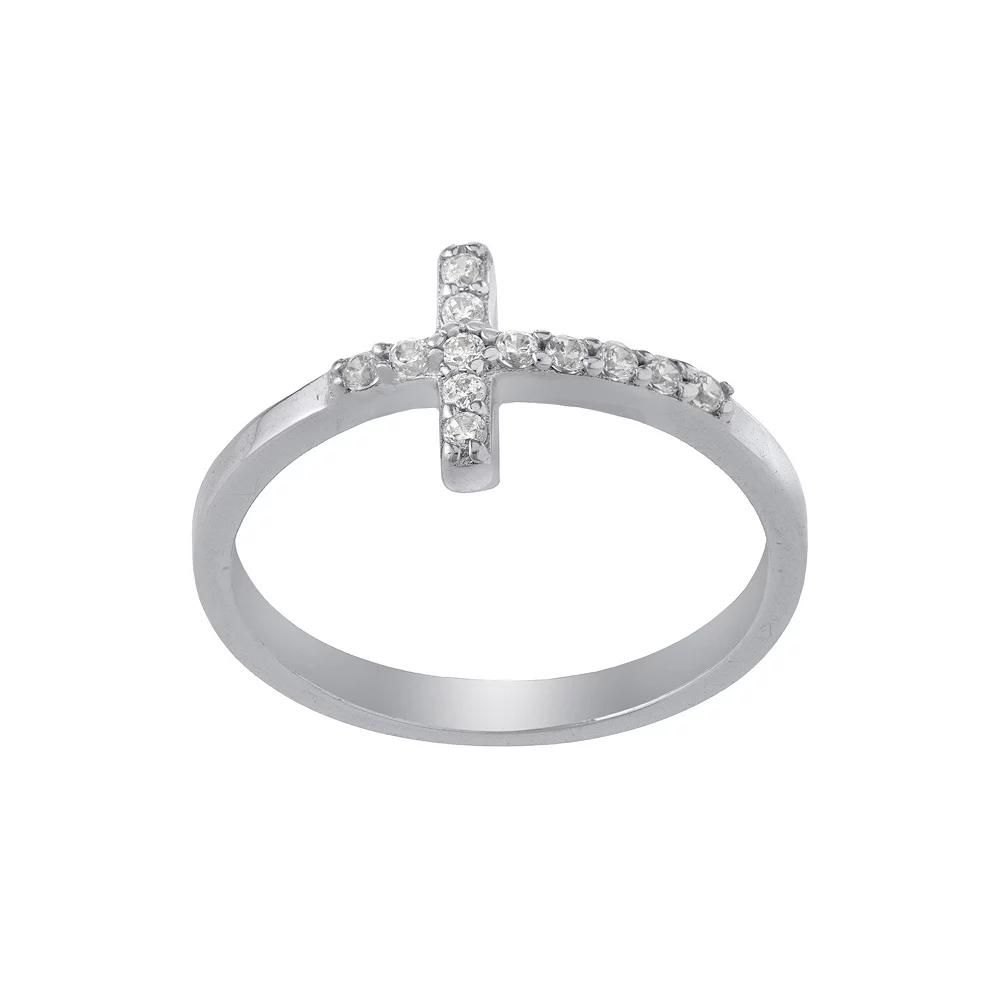 Main And Sterling Sterling Silver Cubic Zirconia Cross Band Ring, Women's, Size: 8 Product Image