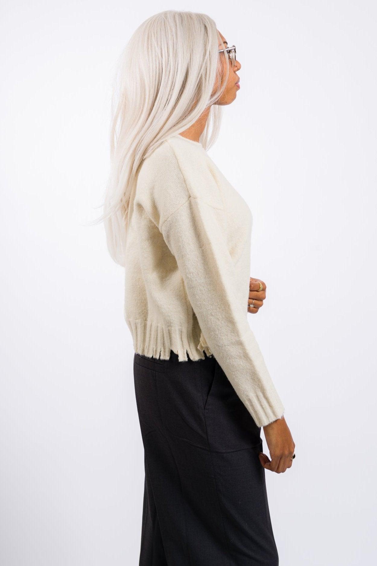 Grade & Gather Distressed Hem Sweater Top - Ivory Product Image
