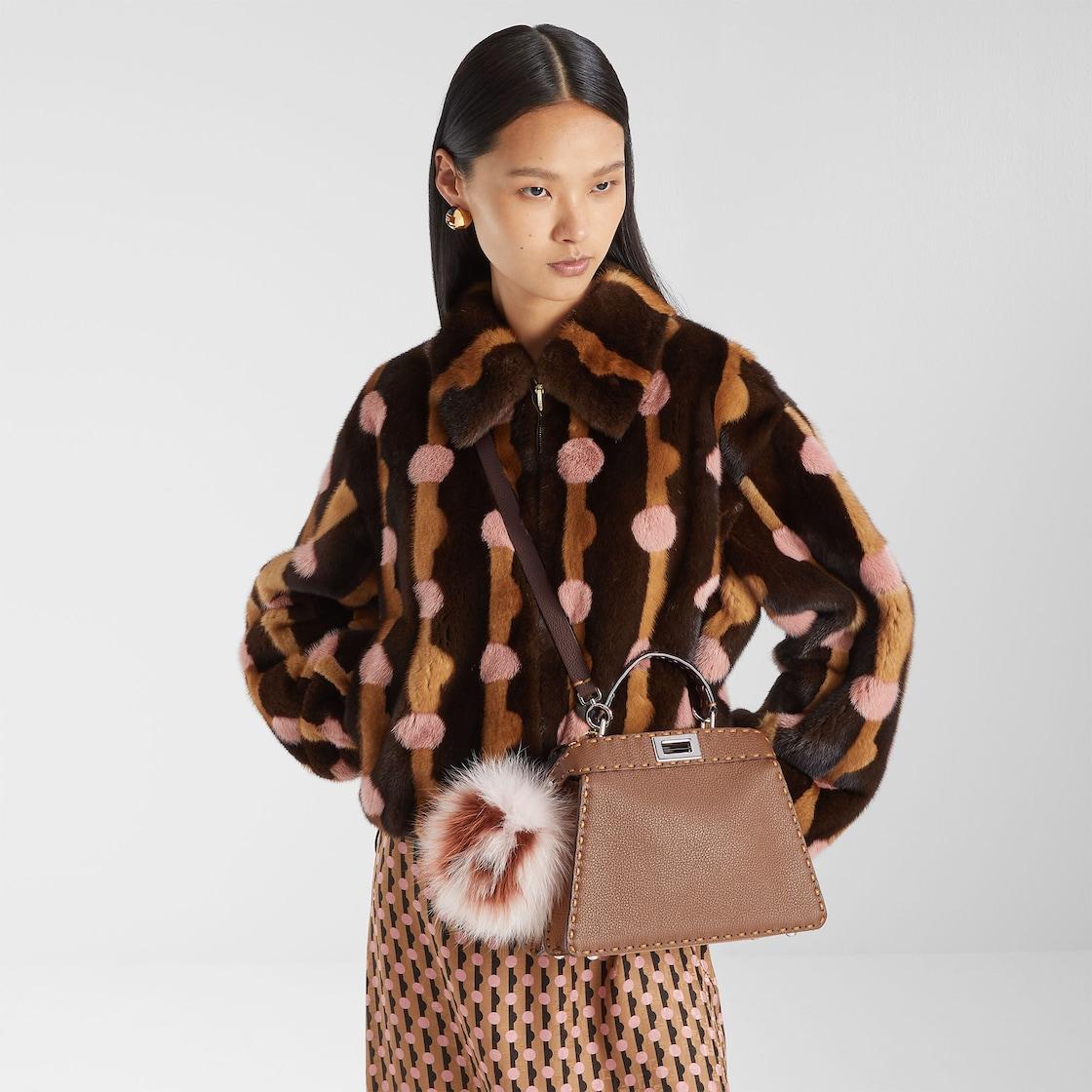 Peekaboo ISeeU SmallMulticolor sage Selleria bag with 556 hand-sewn topstitches Product Image