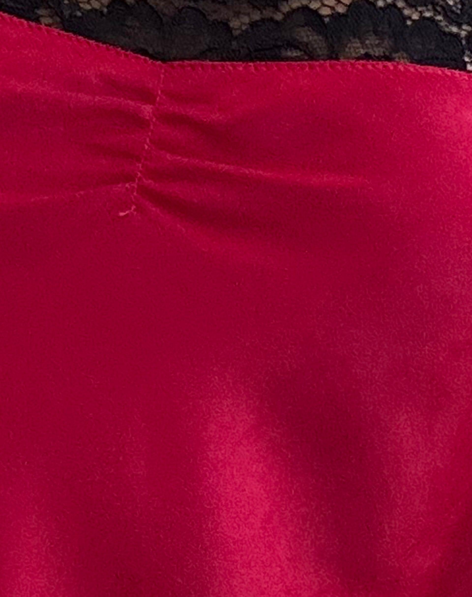 Larna Satin Mini Dress in Red with Black Lace Trimming Female Product Image