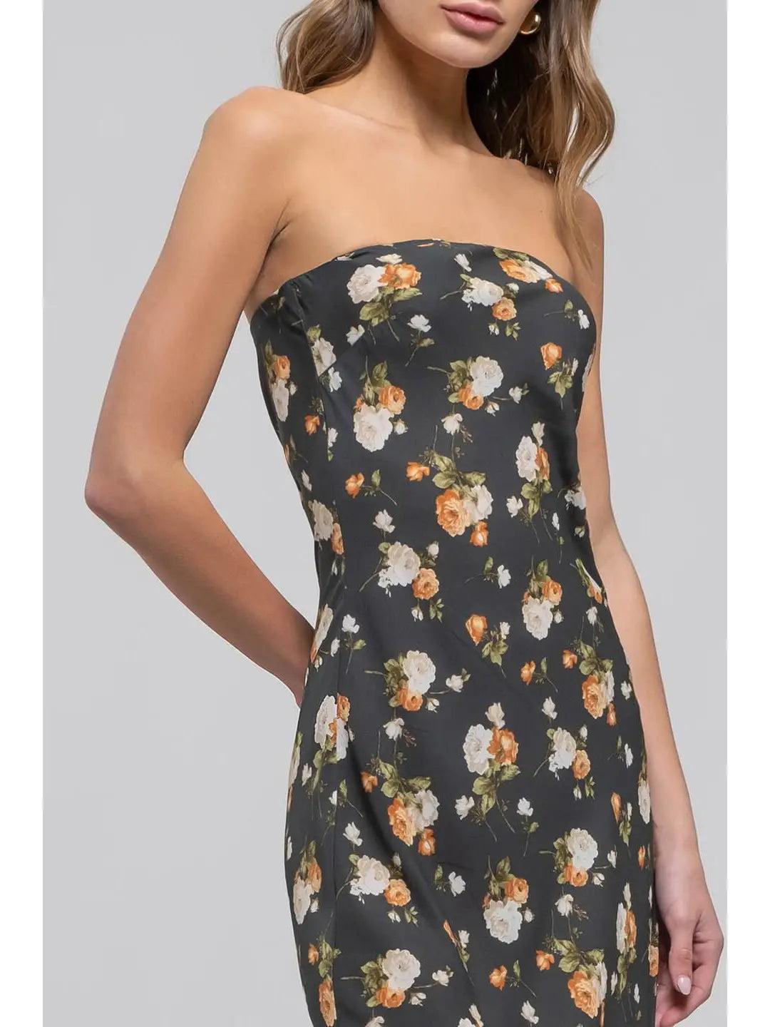 Floral Strapless Satin Midi Product Image