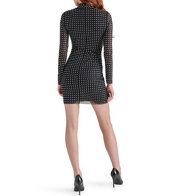 Steve Madden Krista Mesh Embellished Rhinestone Mock Neck Long Sleeve Mini Dress Product Image