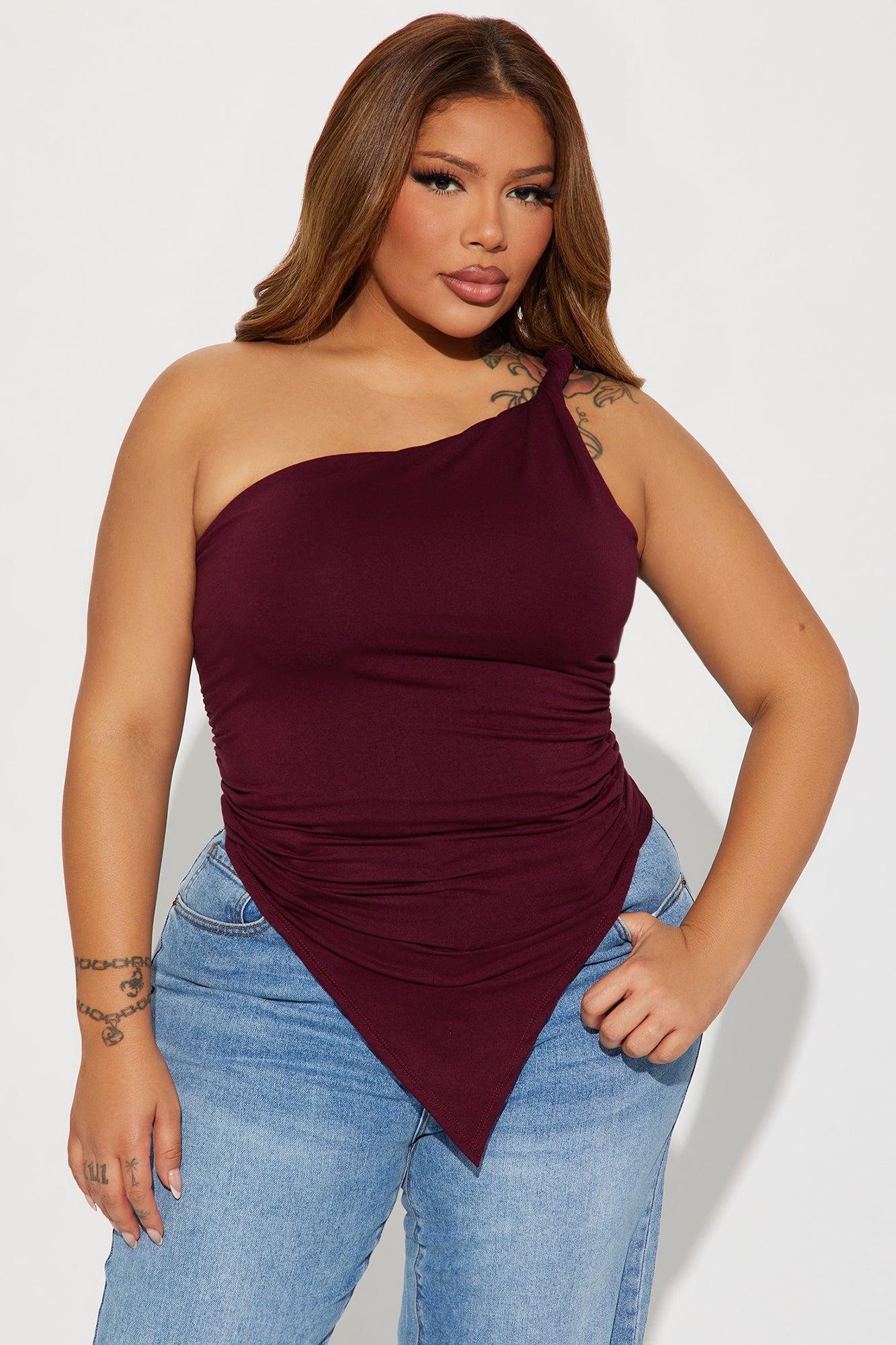 Summer One Shoulder Top - Wine Product Image