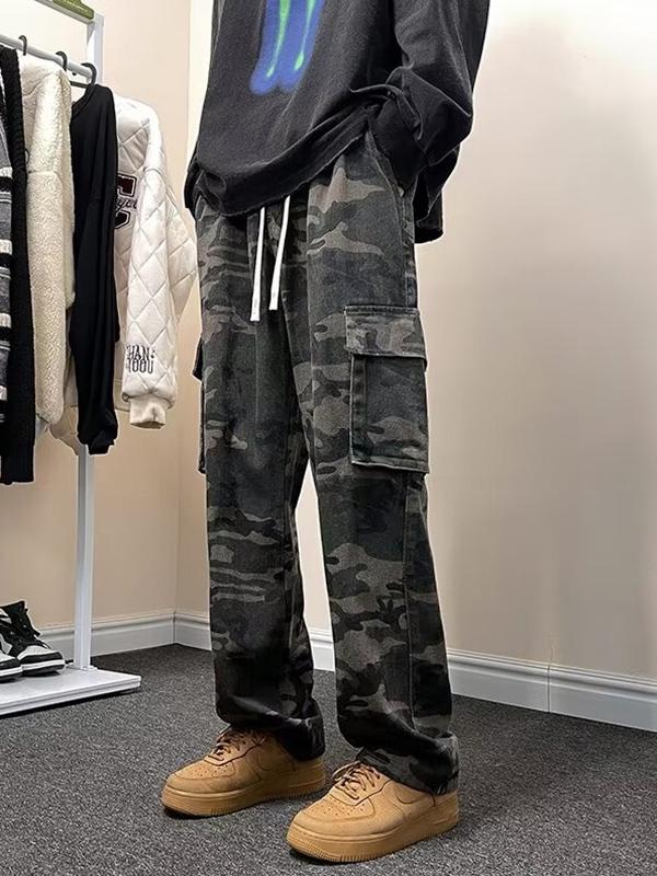 Men's Camo Print Drawstring  Cargo Pants Product Image