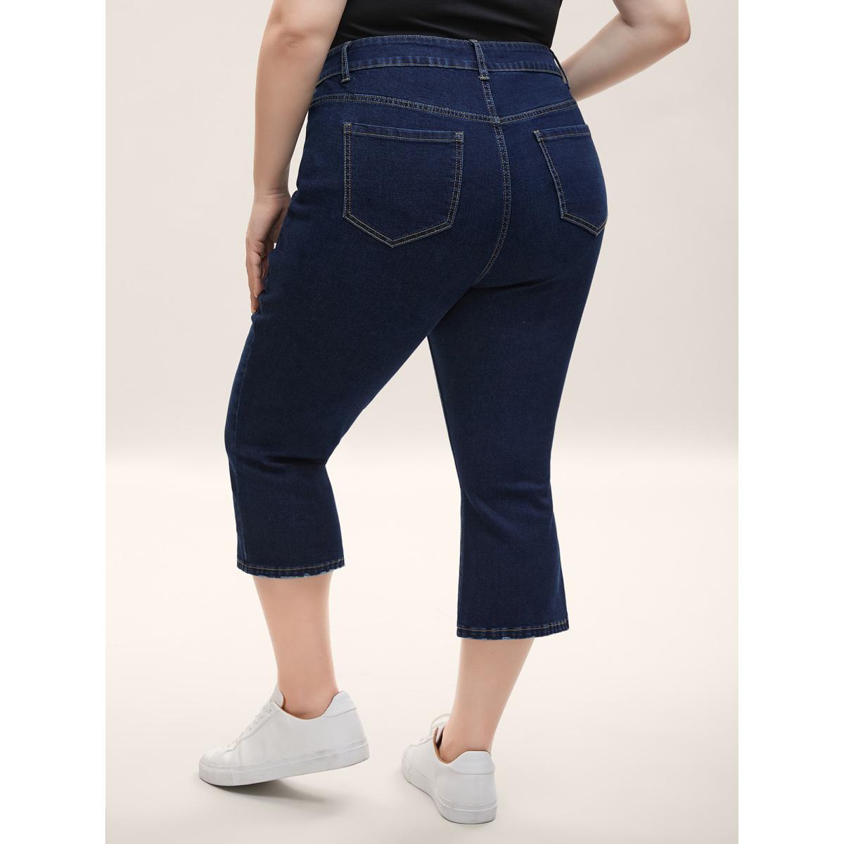 Plus Size Skinny-Fit Cropped Mid-Rise Jeans Women Darkindigo Timeless Medium stretch Slanted pocket Jeans BloomChic 22/3X Product Image