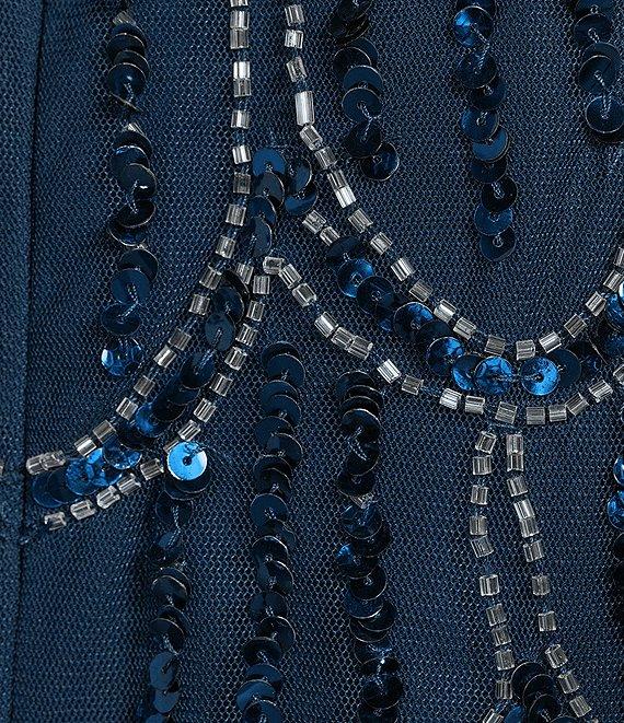 Alex Evenings Chiffon Hand Beaded Mock Square Neck Cascade Asymmetric Overlay A-Line Dress Product Image