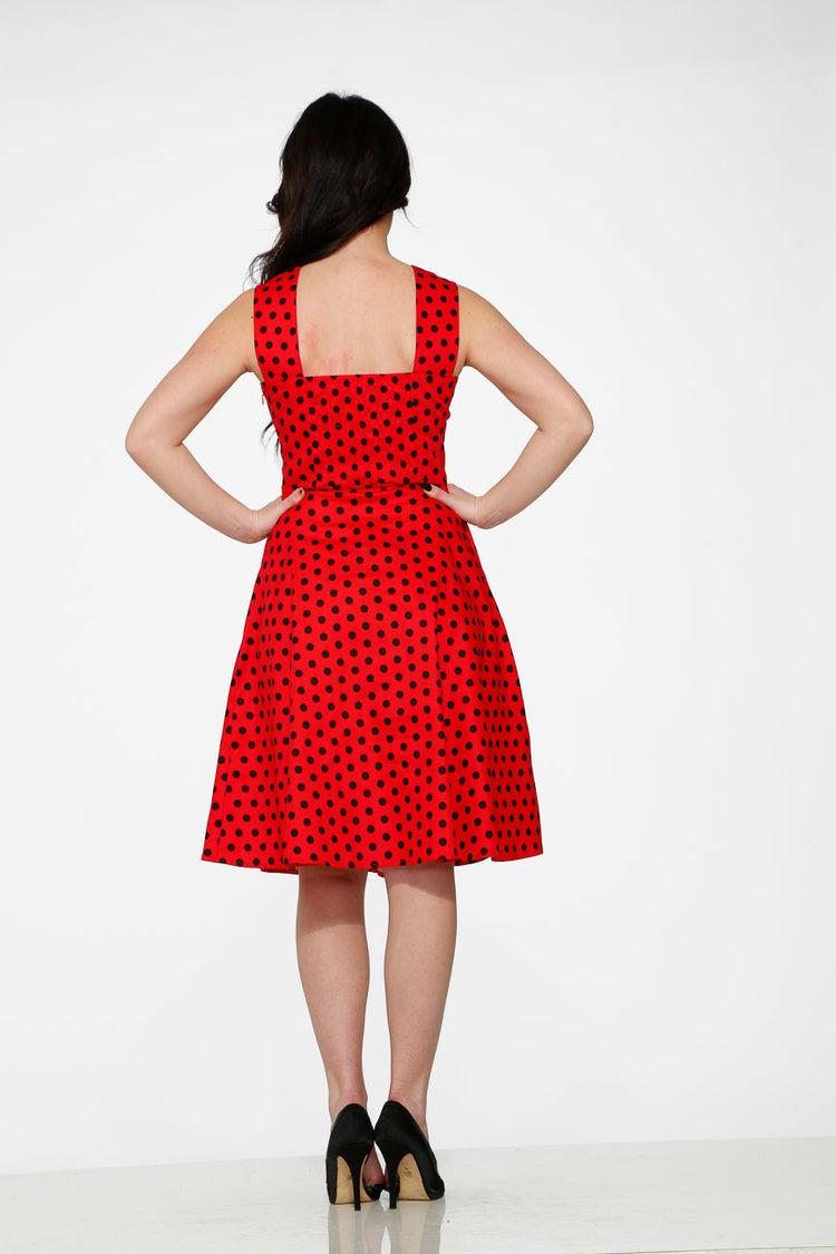Red & Black Polka Dot Swing Dress Product Image