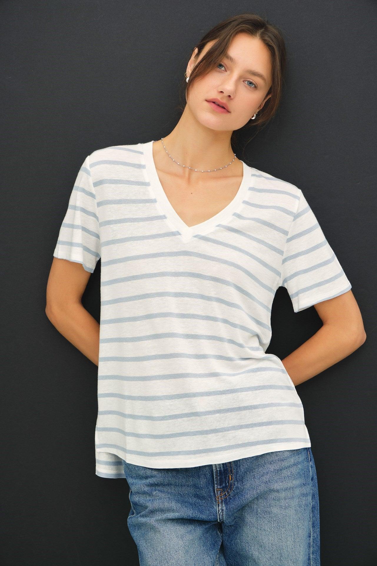 UB ESSENTIALS: EASY STRIPES COTTON-LINEN TEE Product Image