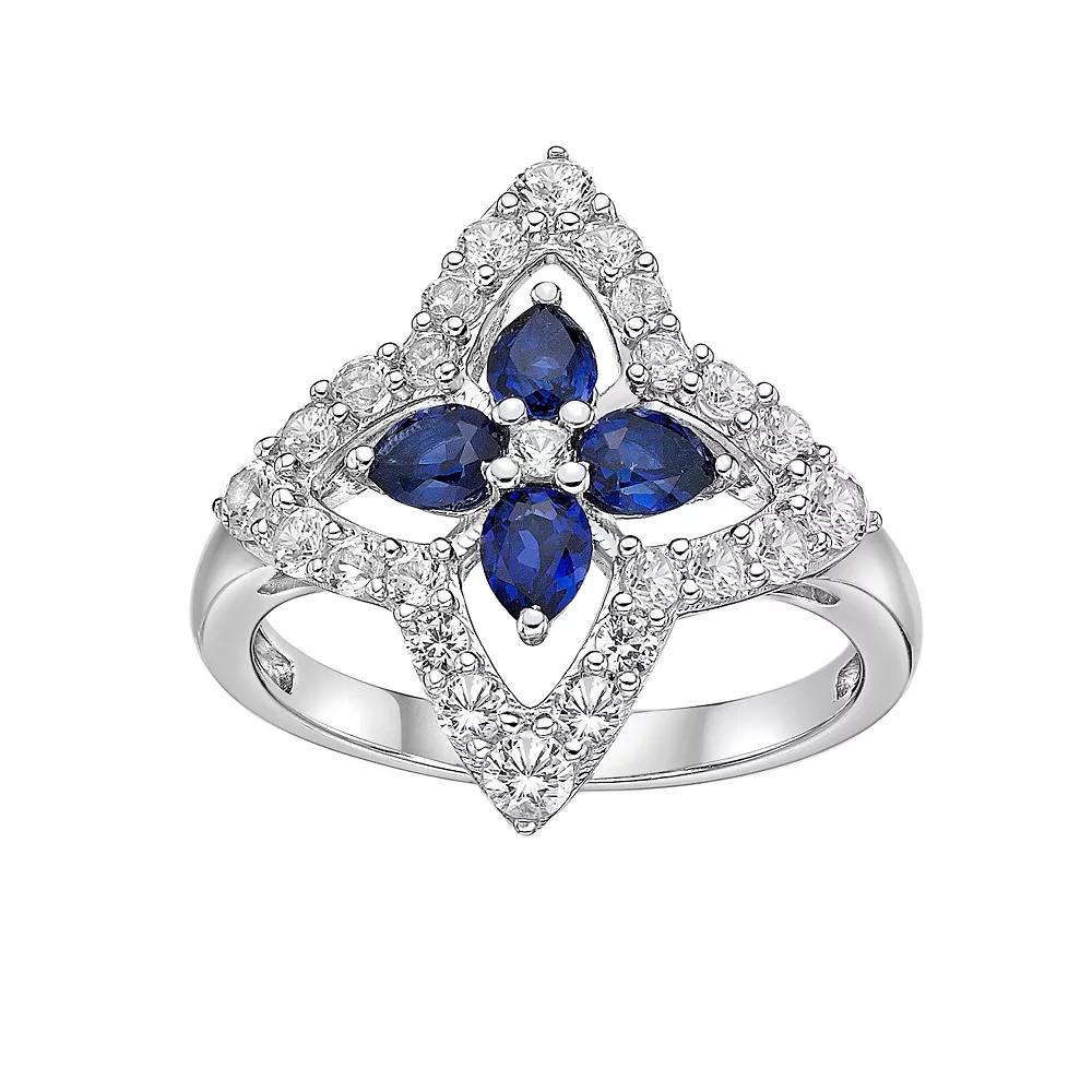 Gemminded Sterling Silver Lab-Created Sapphire & Lab-Created White Sapphire Star Ring, Women's,  Product Image