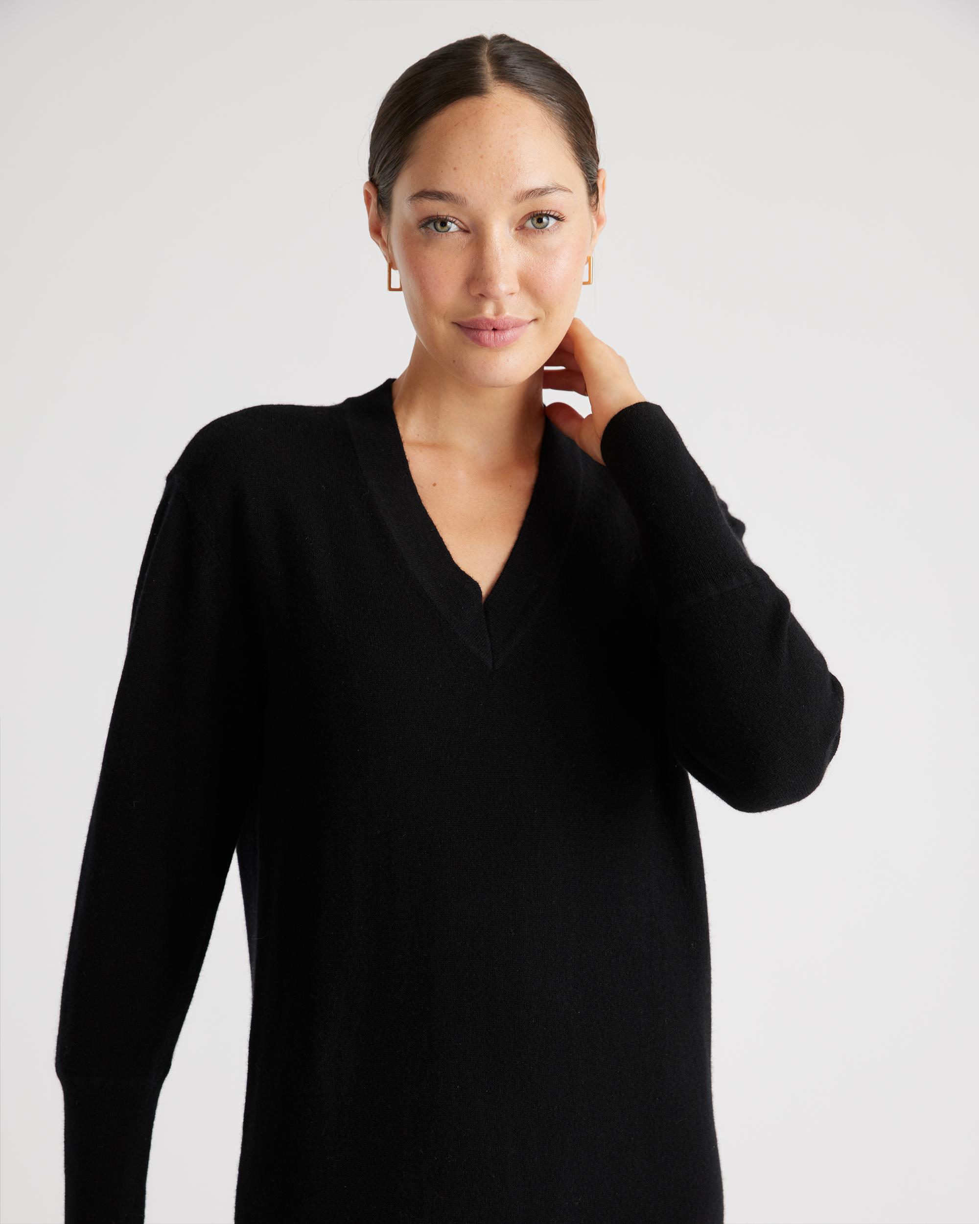 Quince | Women's Mongolian Cashmere V-Neck Midi Sweater Dress Size XL Product Image