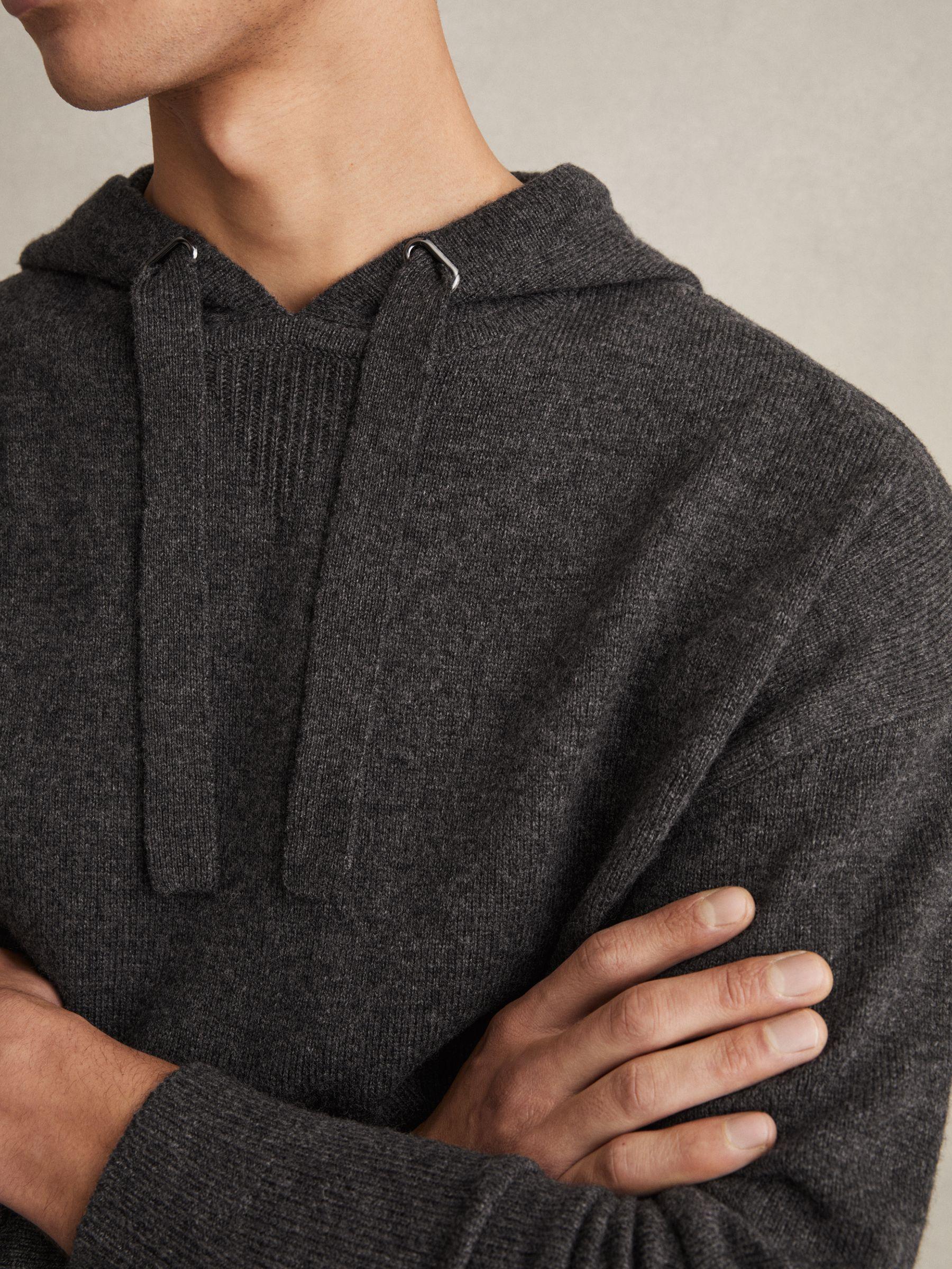 Wool Blend Heavy Knit Hoodie in Charcoal Melange Product Image