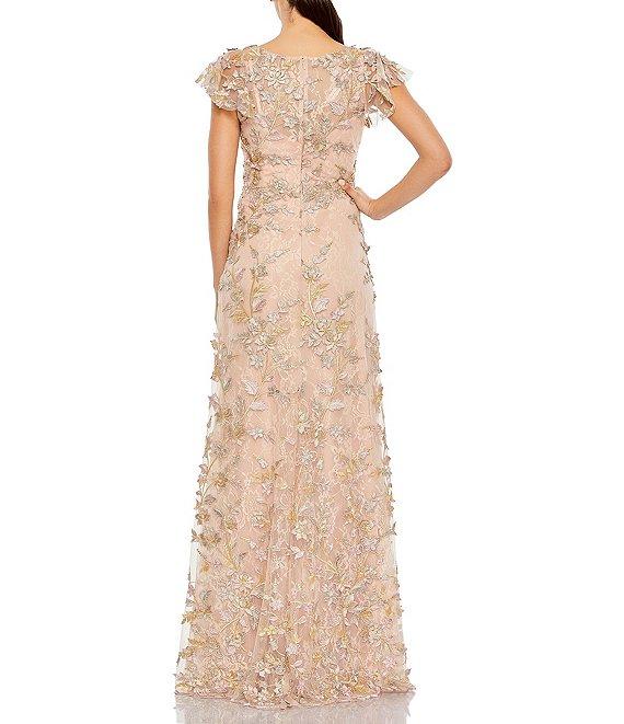 Mac Duggal Beaded Embroidered V-Neck Flutter Sleeve Gown Product Image