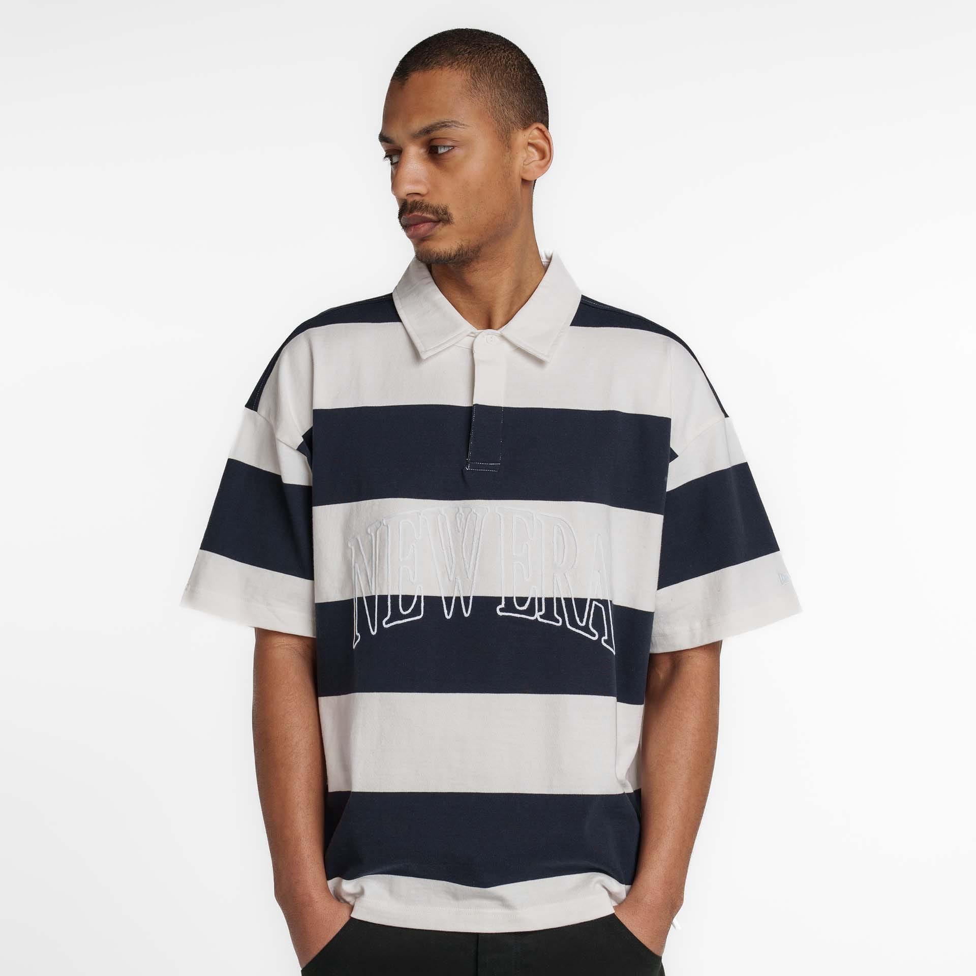 New Era Branded Embroidered Yarn Dye Navy Rugby Shirt Male Product Image
