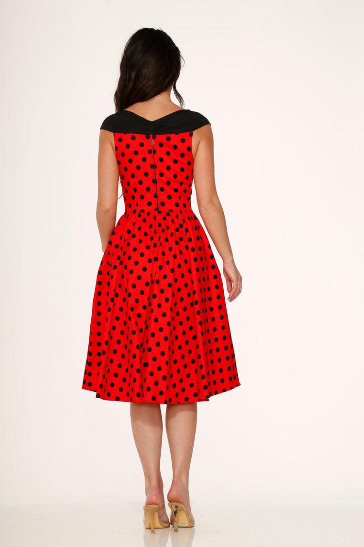 Red & Black Polka Dot Swing Dress Product Image