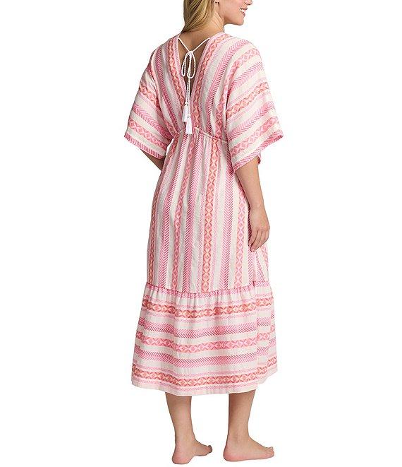 Tommy Bahama Geo Jacquard Stripe Print V-Neck Dolman Sleeve Midi Dress Swim Cover-Up Product Image
