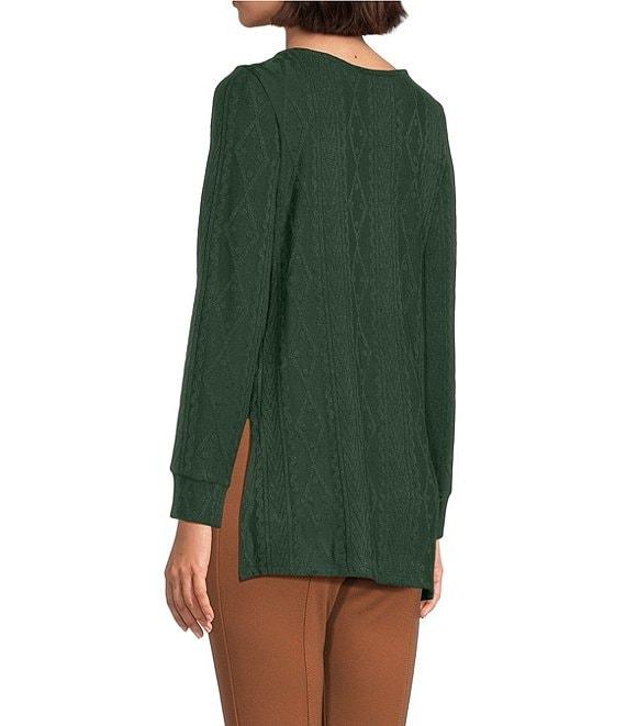 Slim Factor by Investments Riley Long Sleeve Asymmetrical Hemline Crew Neckline Knit Top Product Image