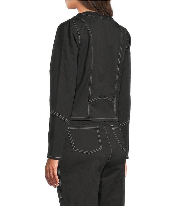 KARL LAGERFELD PARIS Coordinating Round Neck Long Sleeve Contrast Trim Cropped Jacket Product Image