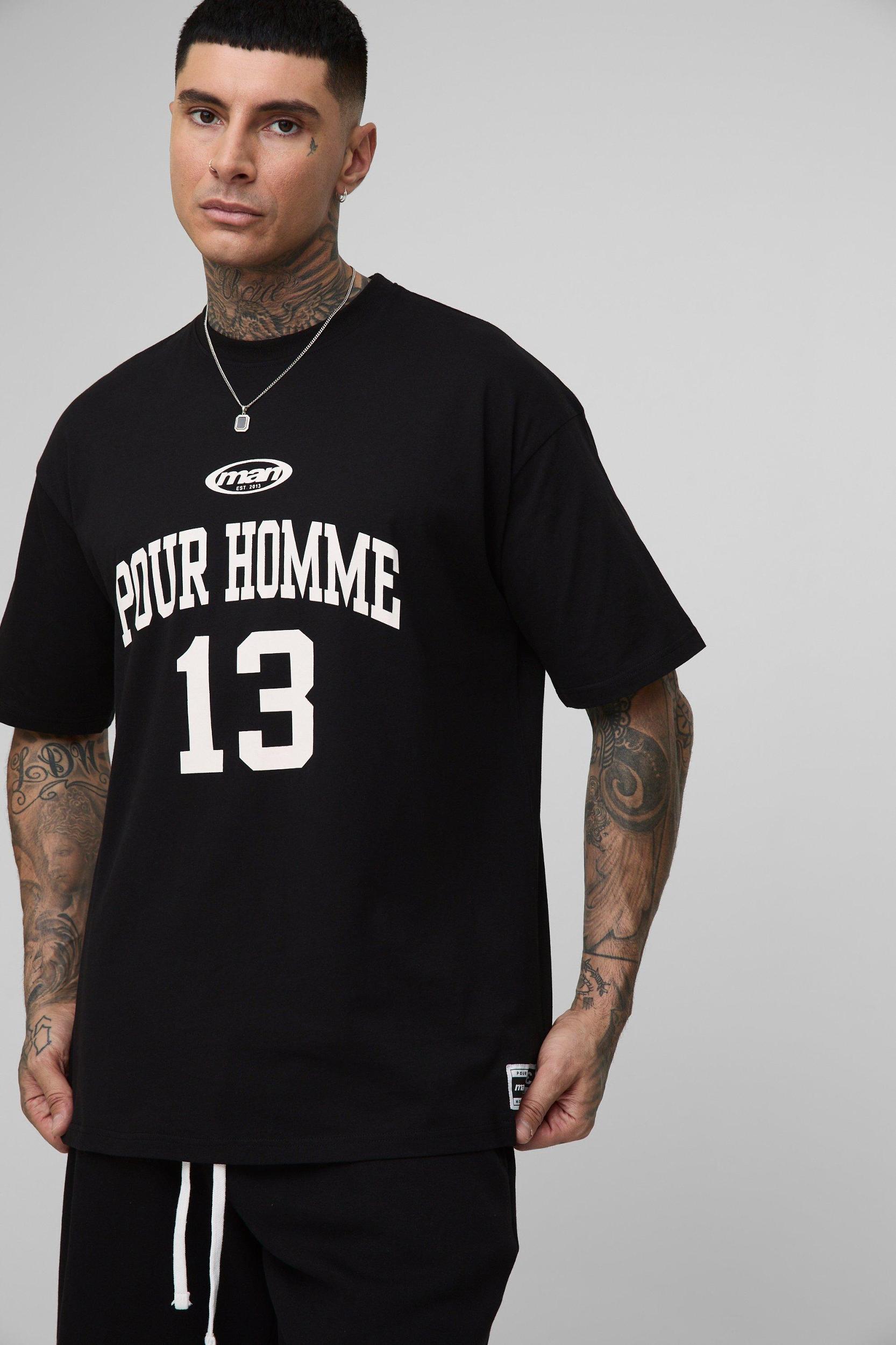 Tall Oversized Pour Homme Print T-Shirt & Short Set | boohooMAN USA Product Image