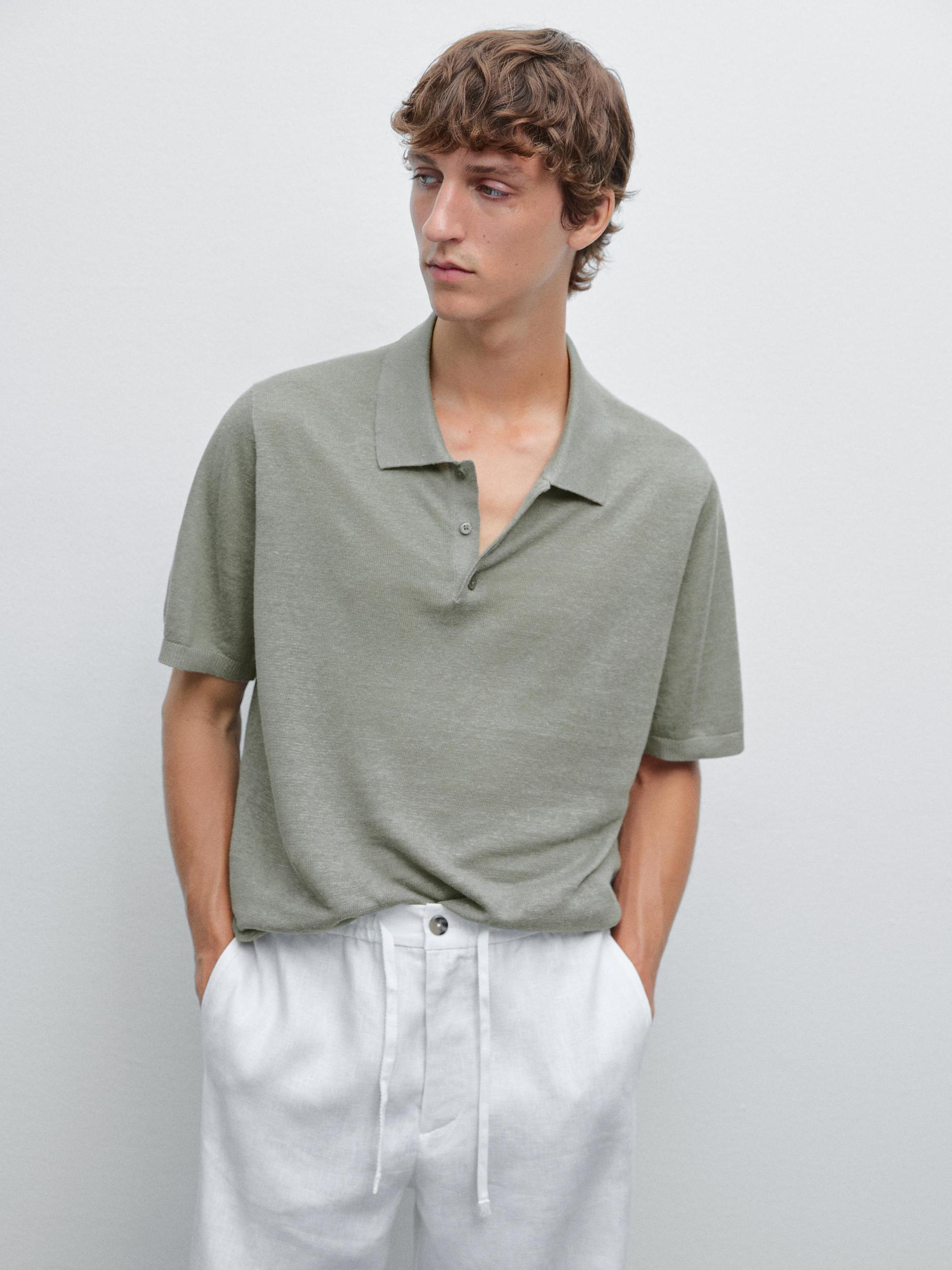 Short sleeve linen polo sweater Product Image
