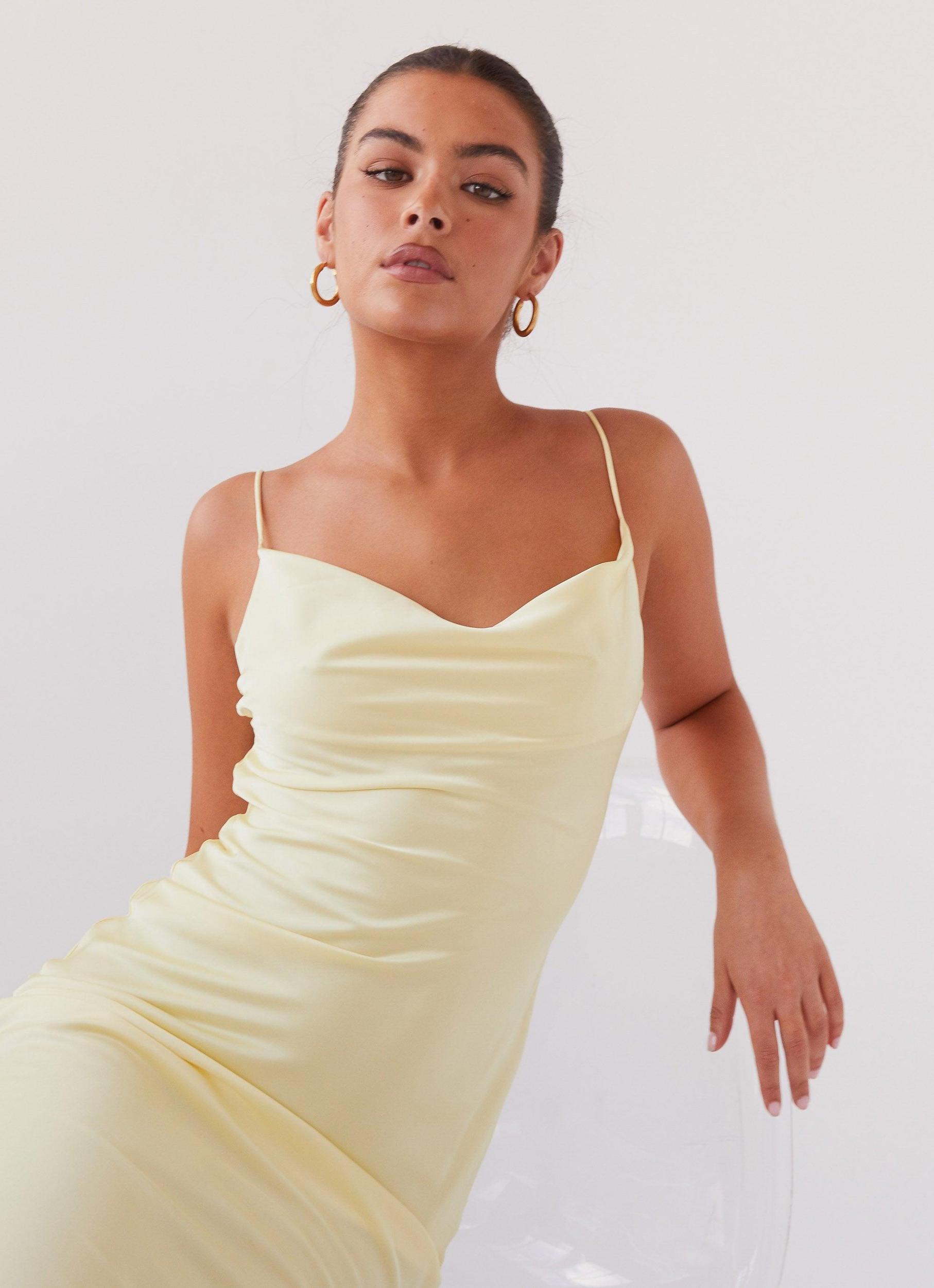 Joanna Satin Maxi Dress - Lemon Product Image