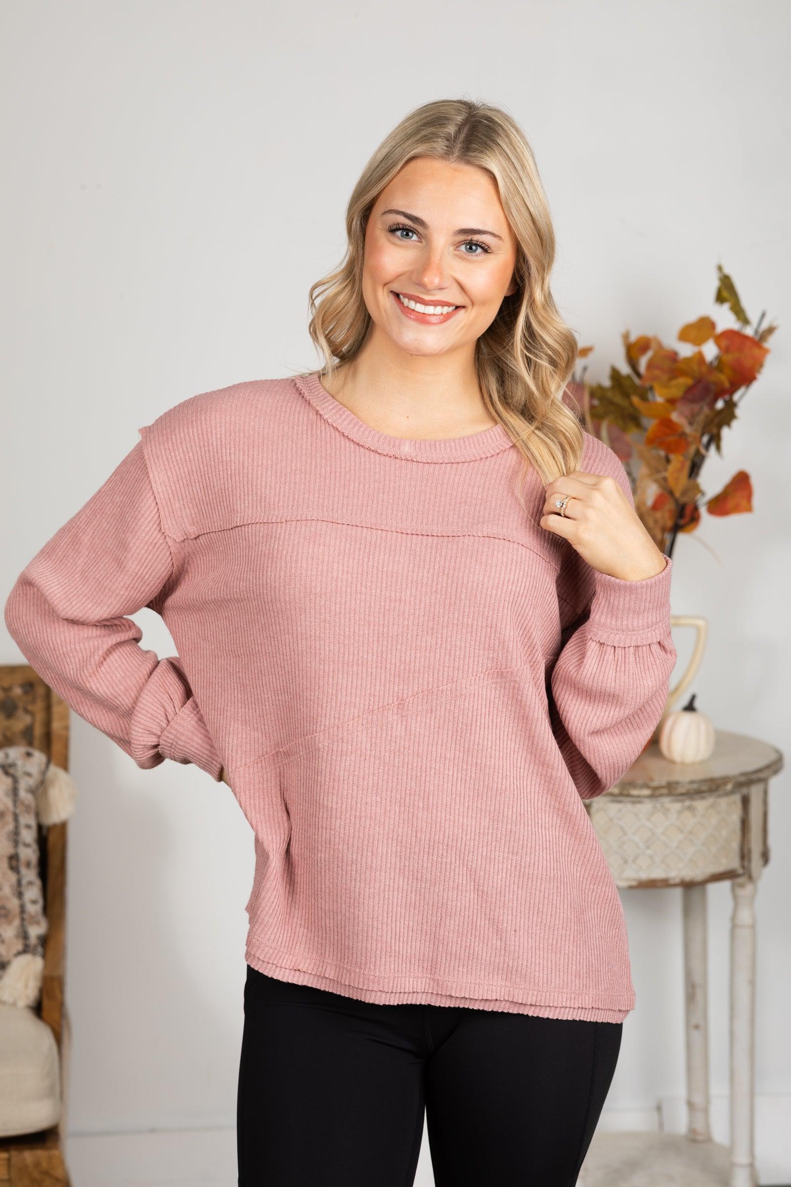 Solid Knit Top With Asymmetrical Exposed Seams Product Image