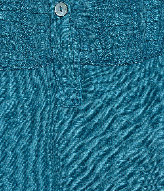 Westbound Knit 3/4 Sleeve Solid Henley Neck Top Product Image