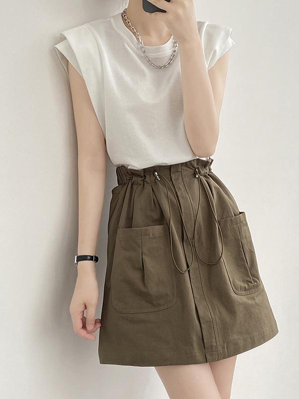 Loose Sleeveless Split-Joint Round-Neck T-Shirts Tops Product Image