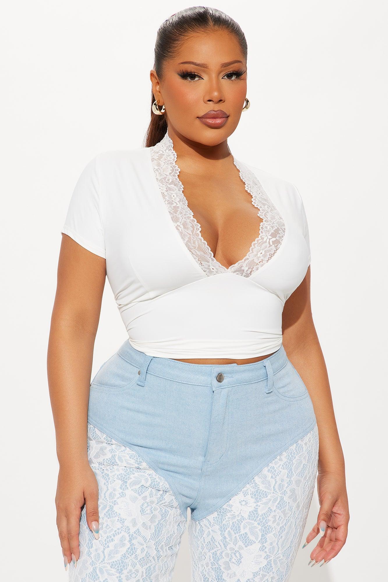 Sarai Lace Short Sleeve Top - White Product Image
