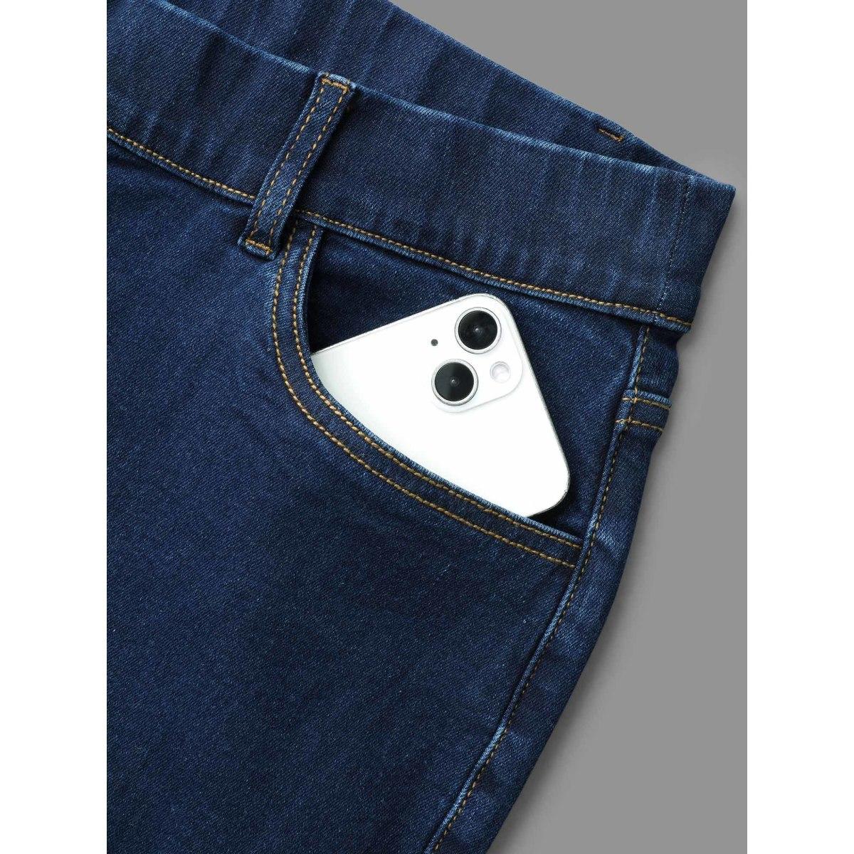 Plus Size Elastic Waist Mid Rise Skinny Jeans Women Denimindigo Elegant Medium stretch Slanted pocket Jeans BloomChic 30/6X Product Image