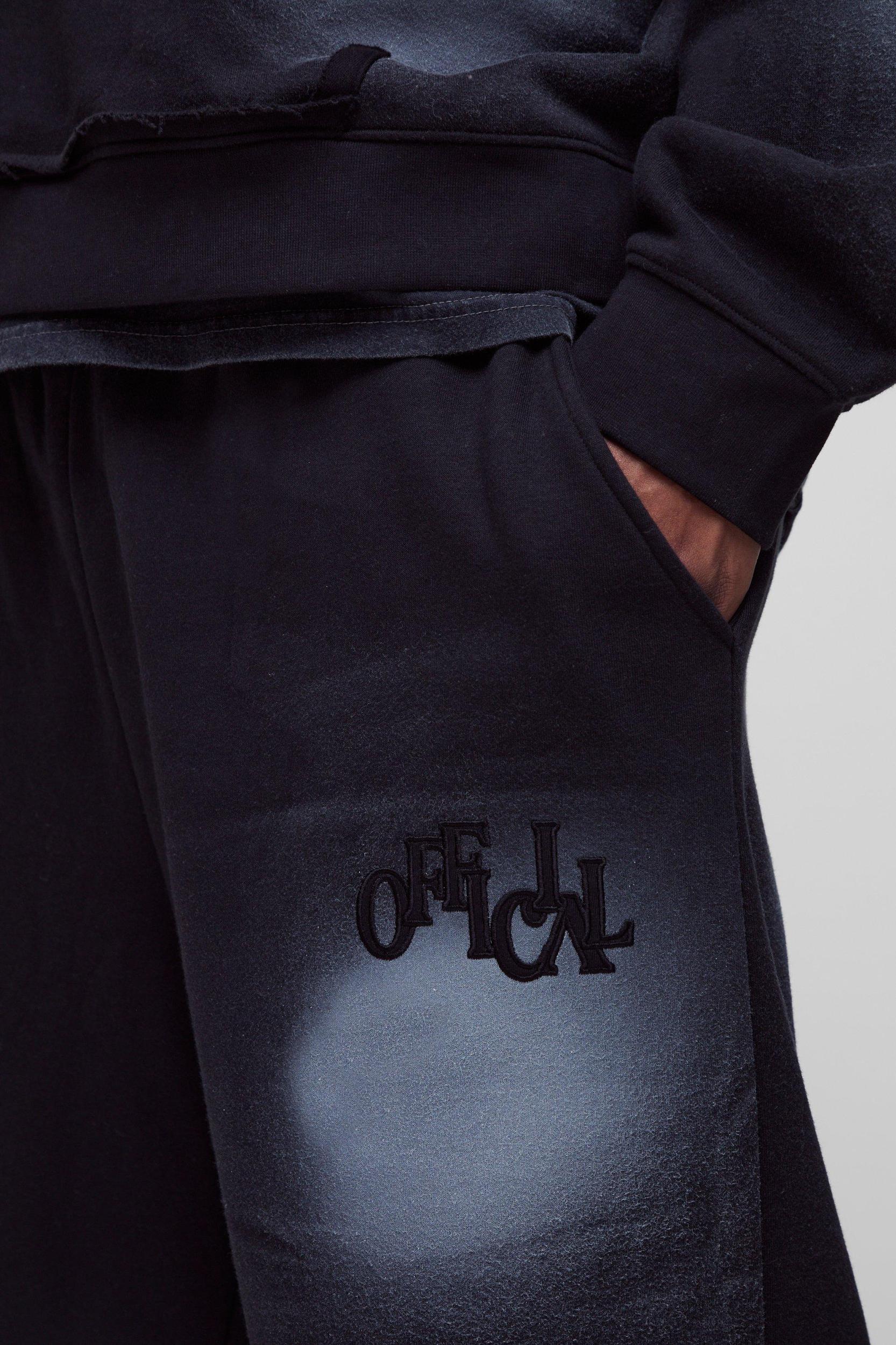 Plus Relaxed Distressed Applique Spray Wash Sweatpants | boohooMAN USA Product Image