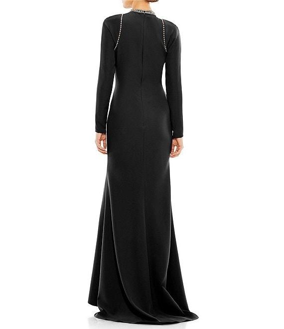 Mac Duggal Beaded Crew Neck Long Sleeve Gown Product Image