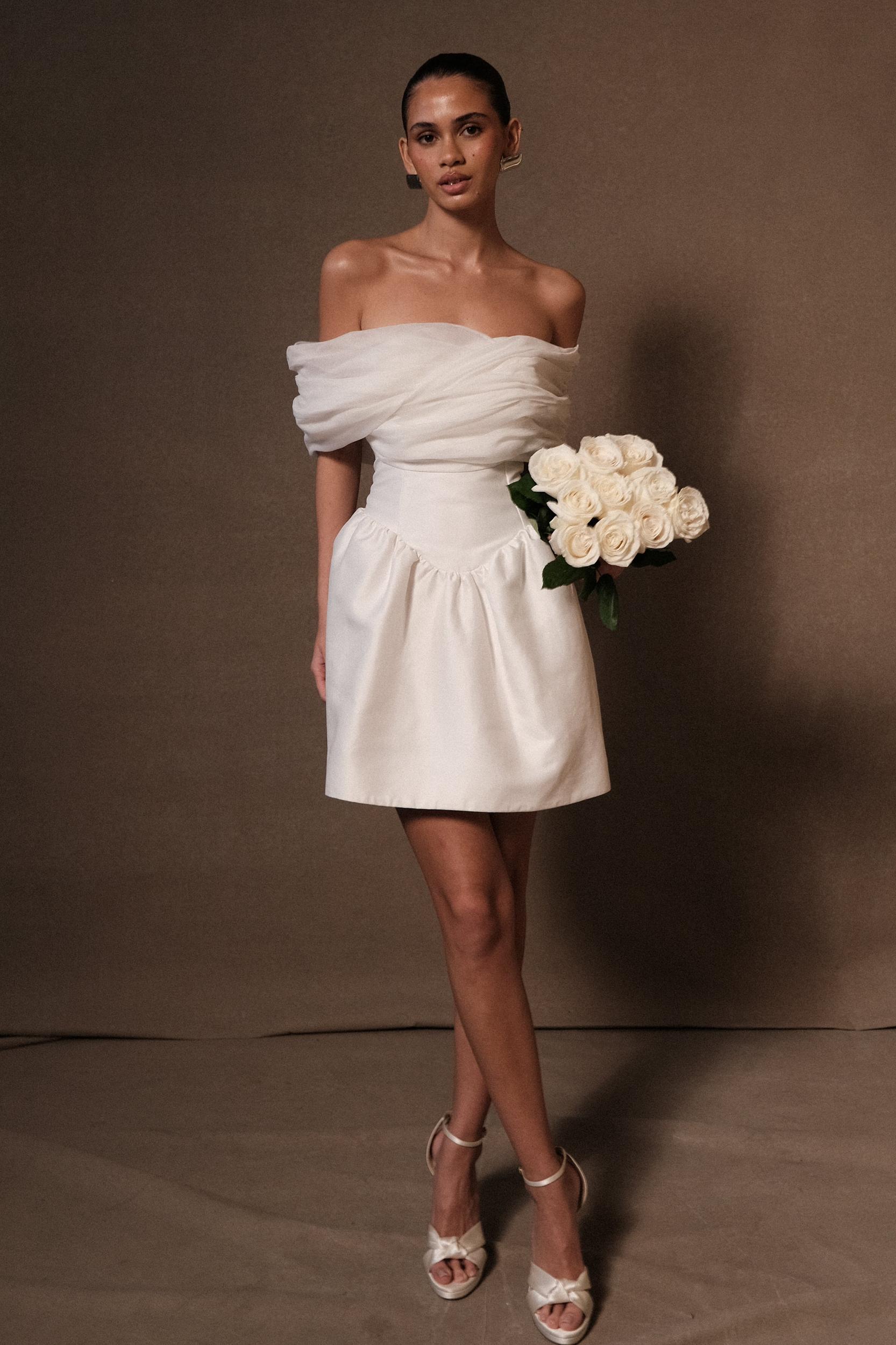 Farrah Structured Draped Mini Dress - White Product Image