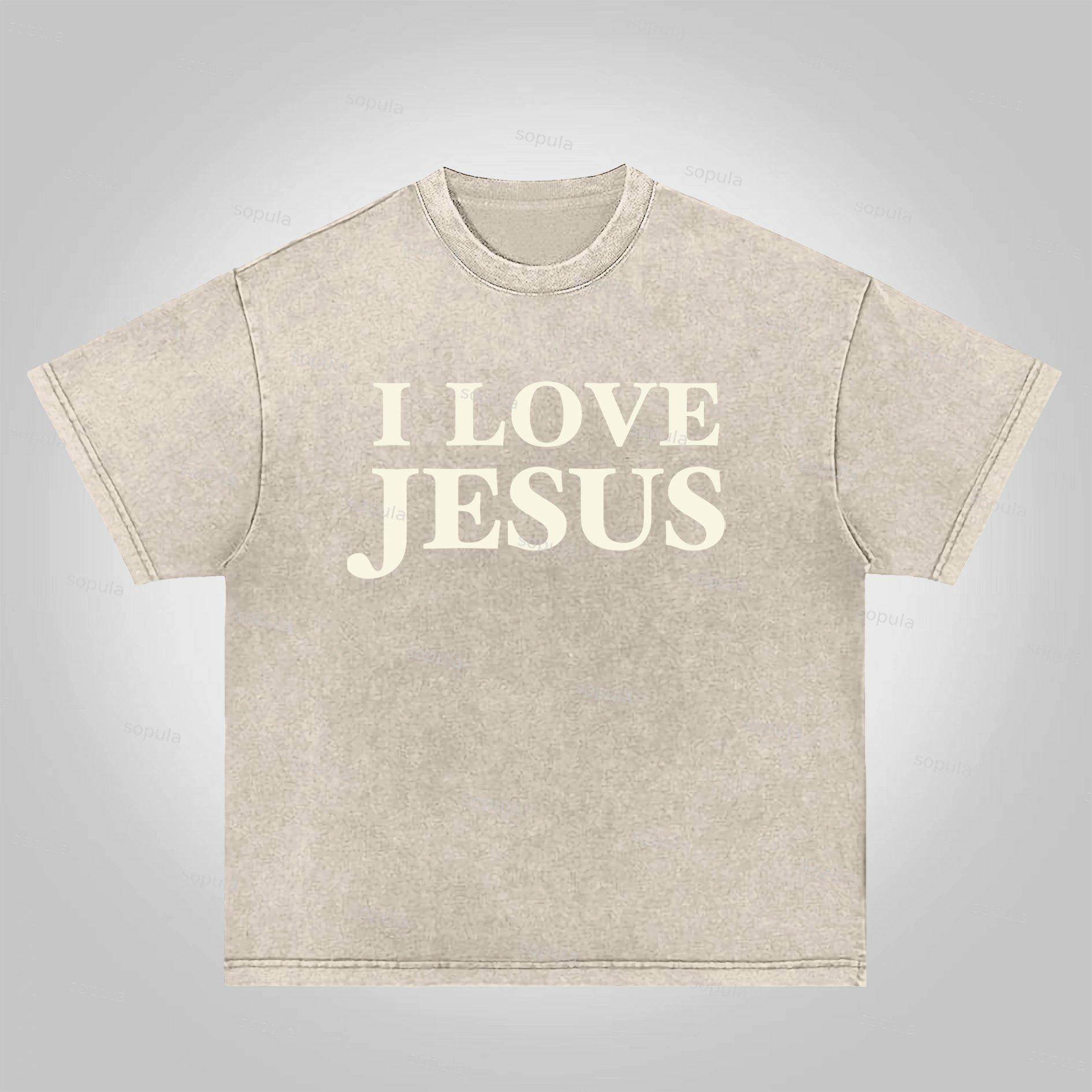 Sopula I Love Jesus. Jesus Loves The World Graphics Acid Washed T-shirt Product Image