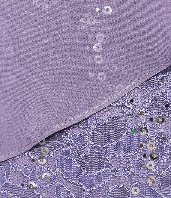 Ignite Evenings Plus Size Short Sleeve Round Neck Beaded Sequin Floral Lace Caplet Gown Product Image