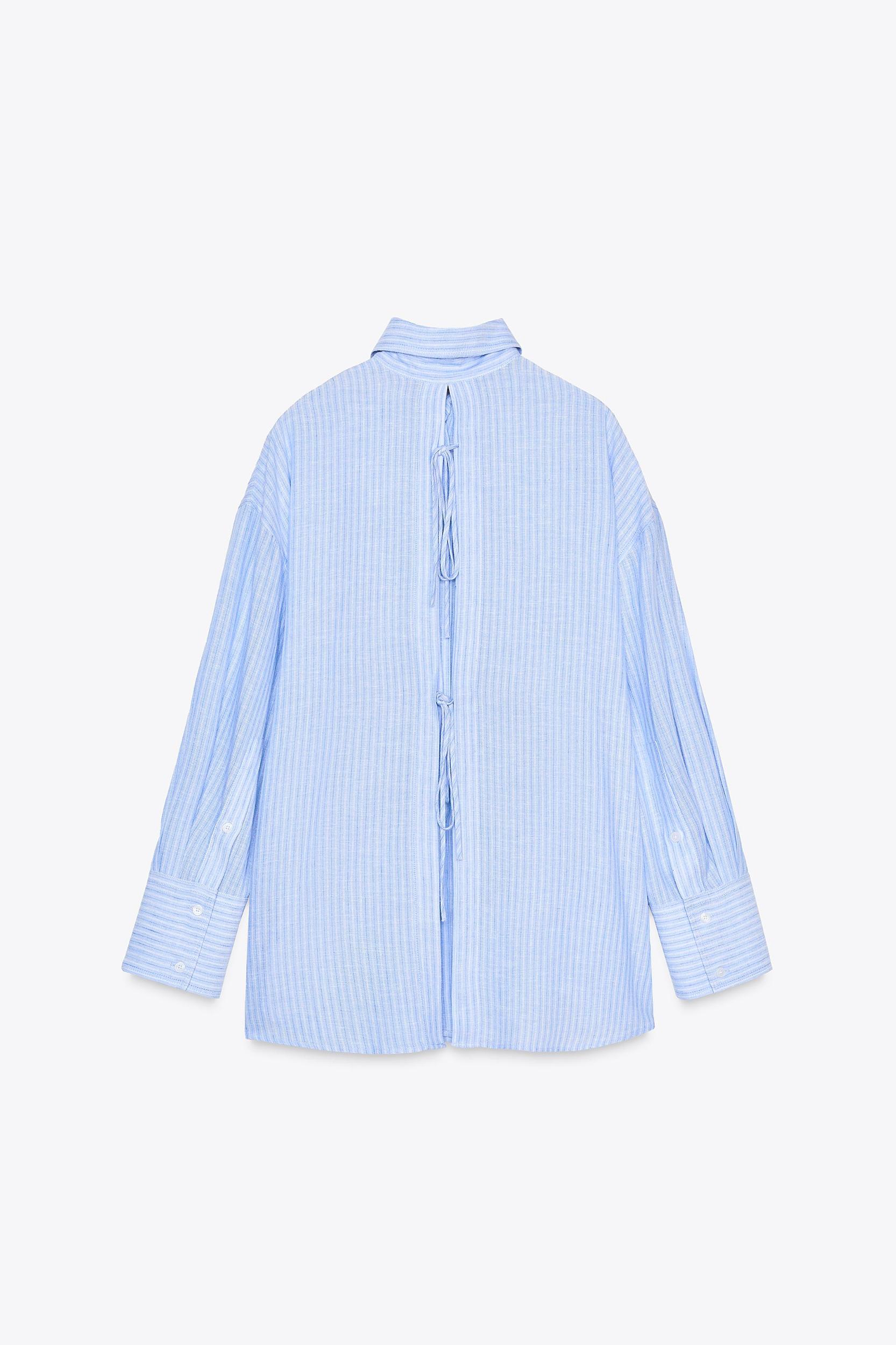 STRIPED OVERSIZED SHIRT WITH BACK SLIT AND TIES Product Image