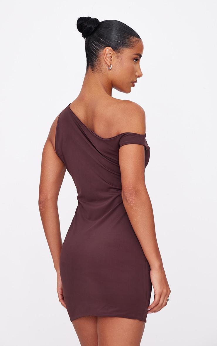 Chocolate Matte Asymmetric Mini Dress Product Image