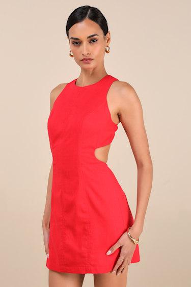 Alouette Red Linen Cutout Mini Dress Product Image