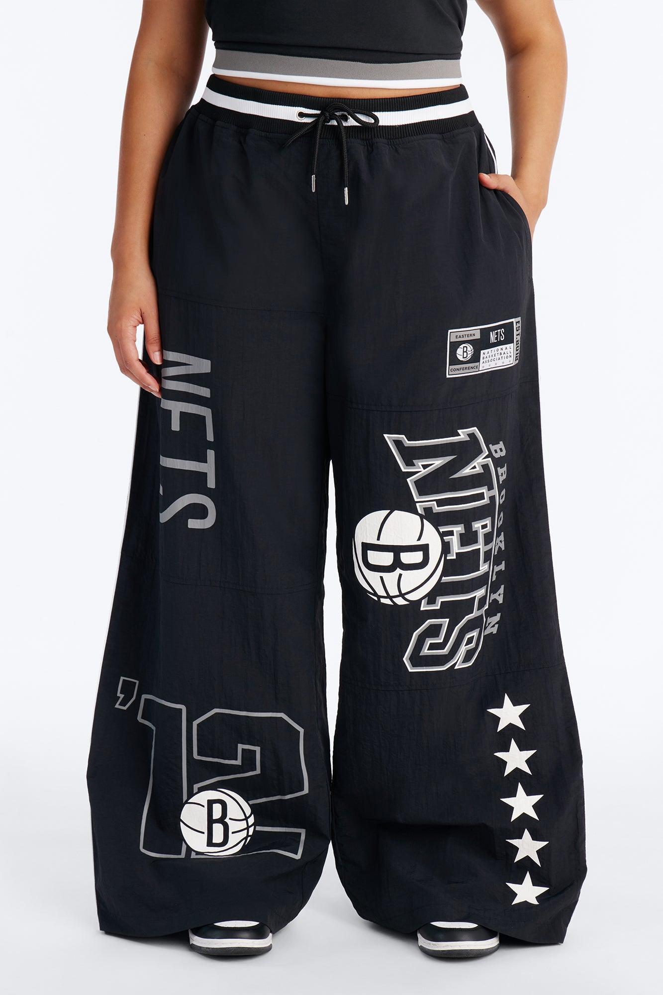 NBA Brooklyn Nets Patchwork Cargo Wide Leg Pant - Black Female Product Image