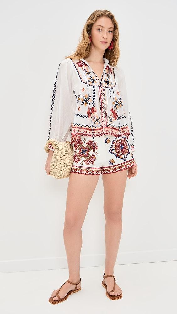 FARM Rio Marys Tiles Off White Embroidered Blouse | Shopbop Product Image