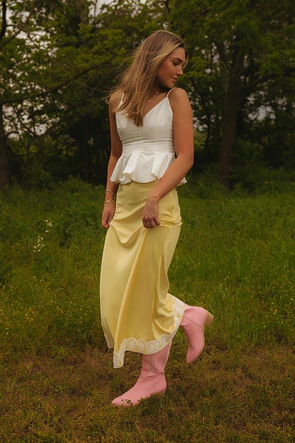 The Anna High Waist Satin Midi Skirt Product Image