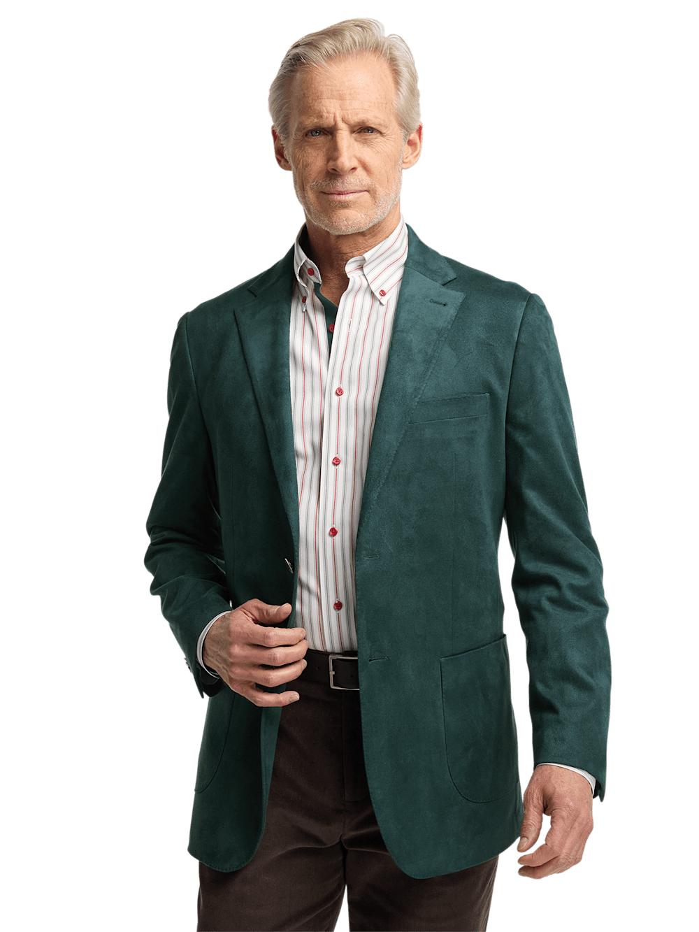 Microsuede Single Breasted Notch Lapel Sport Coat - Dark Green Product Image
