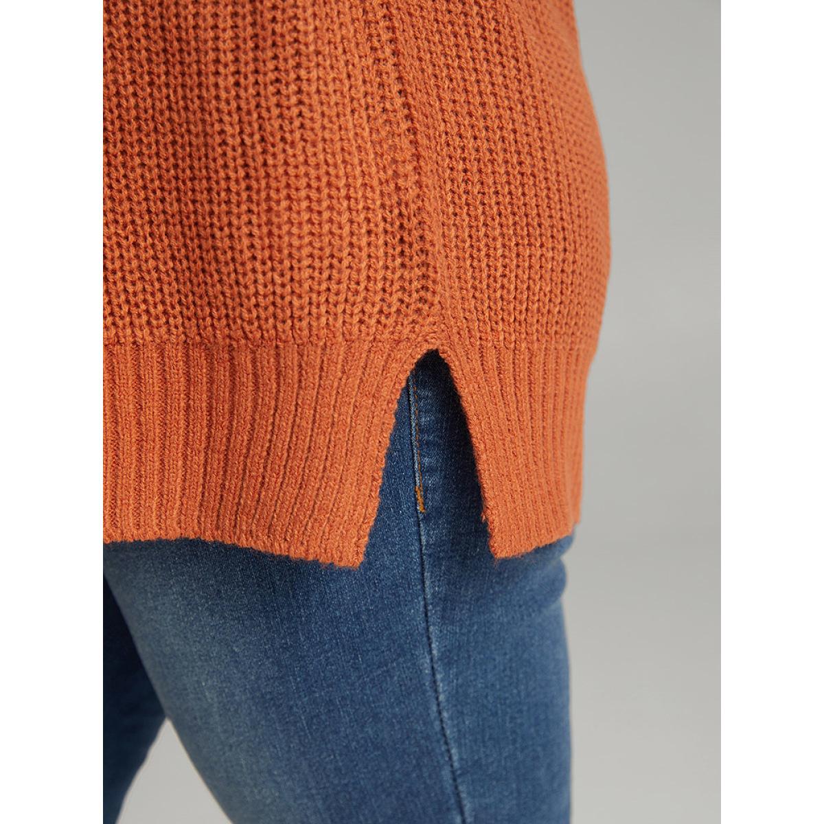 Plus Size Colorblock Split Side Drop Shoulder Pullover Multicolor Women Casual Loose Long Sleeve Round Neck Dailywear Pullovers BloomChic 30/6X Product Image