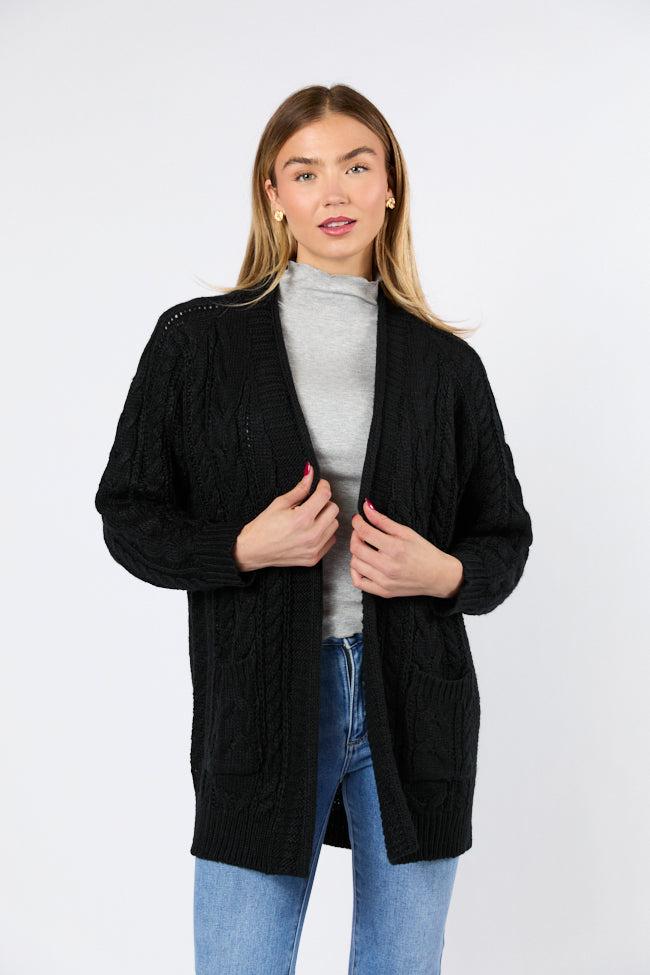 Sweet Nothings Black Chunky Cable Knit Cardigan FINAL SALE Product Image