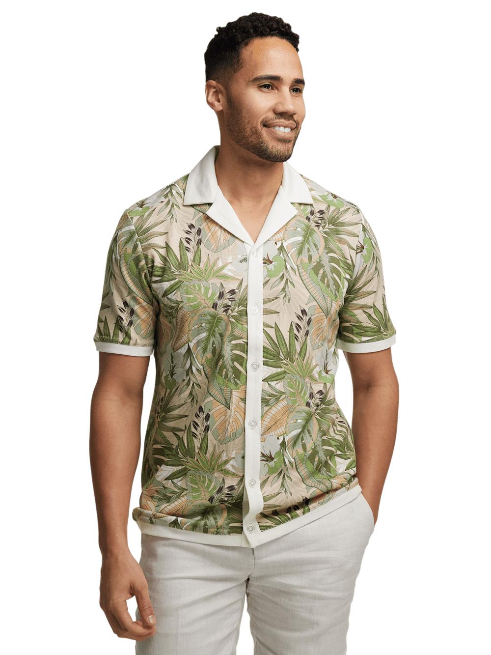 Linen Blend Button Front Camp Collar - Multi Product Image