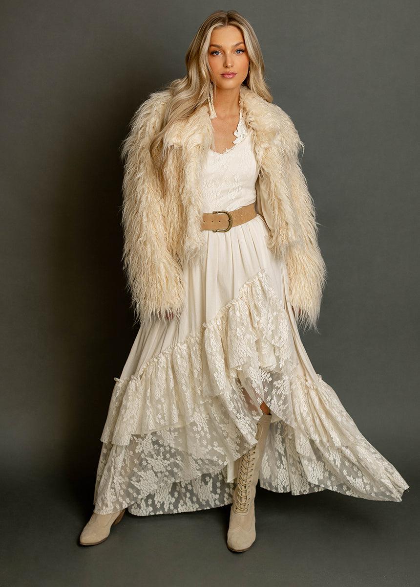 Gladys Fur Coat in Cream Female Product Image